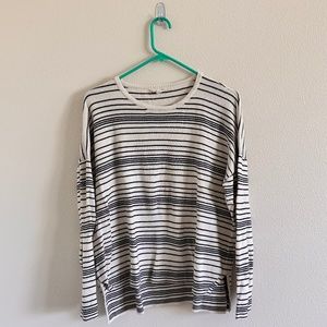 Eileen Fisher petite striped sweater PL black and ivory white high low boxy